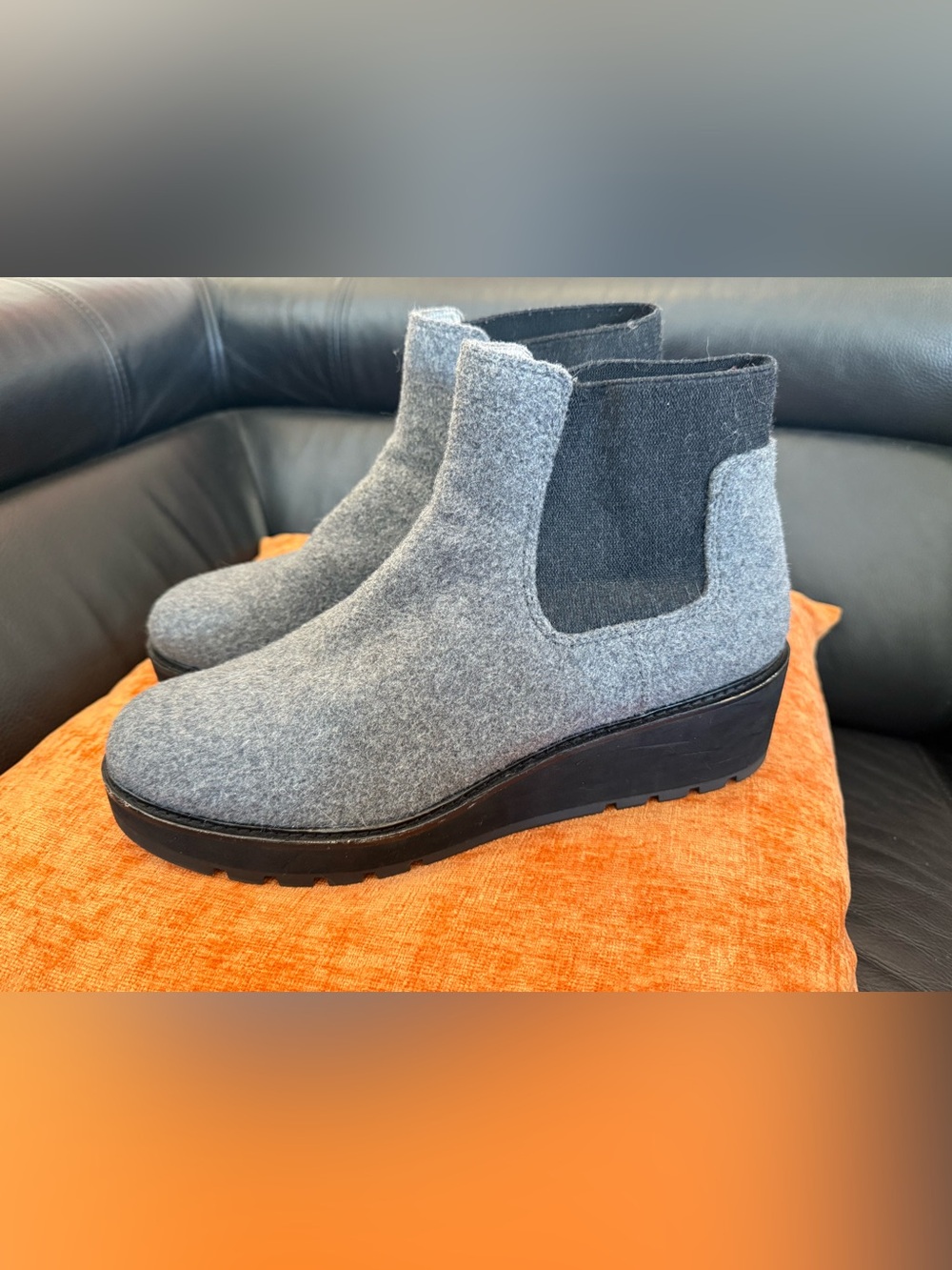 Eileen Fisher Chelsea Wedge Bootie in Charcoal Fleece